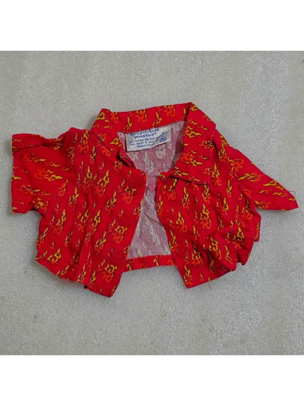 Build-A-Bear Red Fire Flames Button Collared Shirt Stuffed Animal Clothing Top